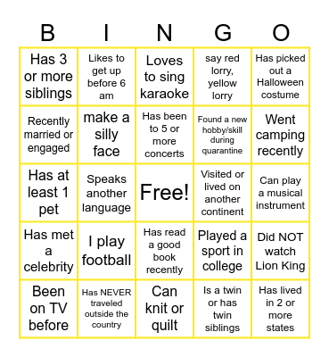 Virtual Icebreaker Bingo Card