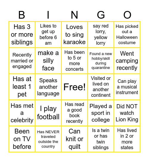 Virtual Icebreaker Bingo Card