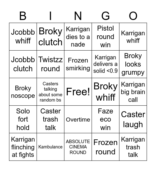Faze clan bs bingo Card
