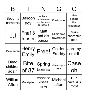 Fnaf 2 Bingo Card