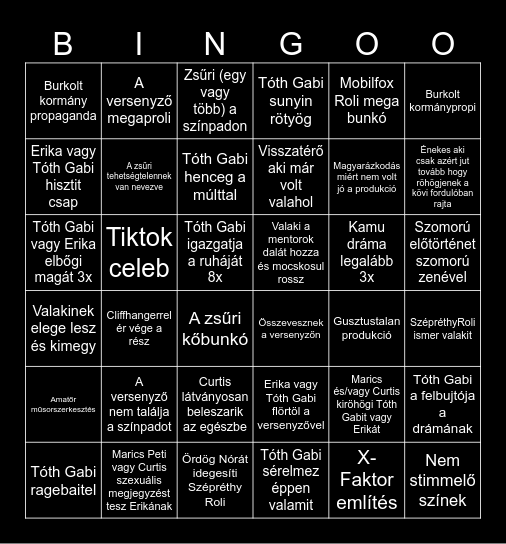 Megasztár S8E4 Bingo Card