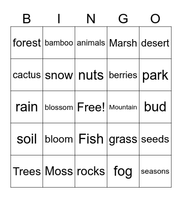Nature bingo Card