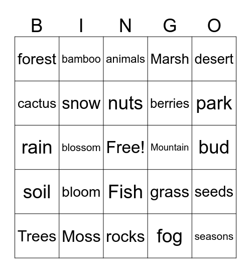 Nature bingo Card