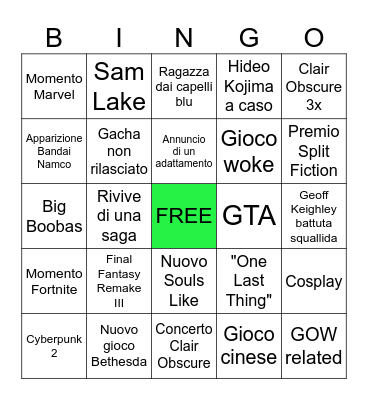 TGA 2025 Bingo Card