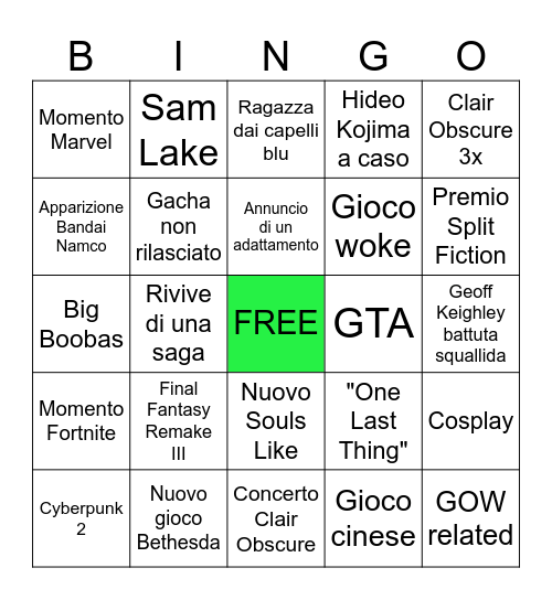 TGA 2025 Bingo Card