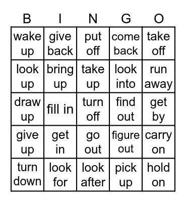 Phrasal Verbs Bingo Card