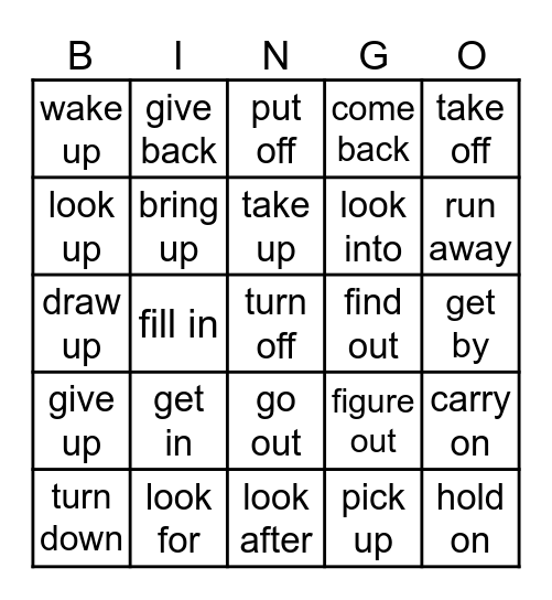 Phrasal Verbs Bingo Card