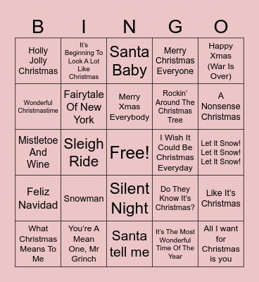 Christmas music trivia Bingo Card
