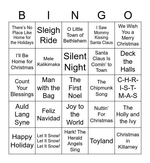 Christmas Songs BINGO Card