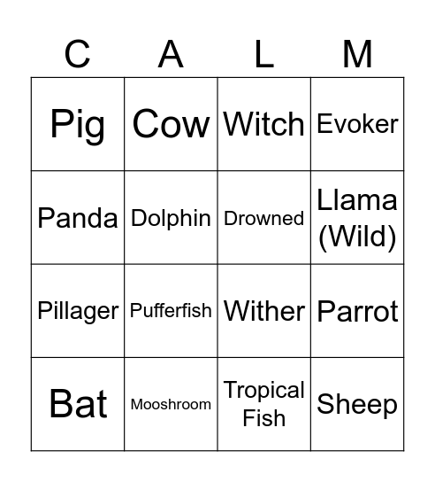 Minecraft Mob Bingo (1.18 / ATM7) Bingo Card