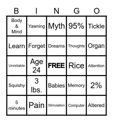 HUMAN BRAIN FACTS Bingo Card