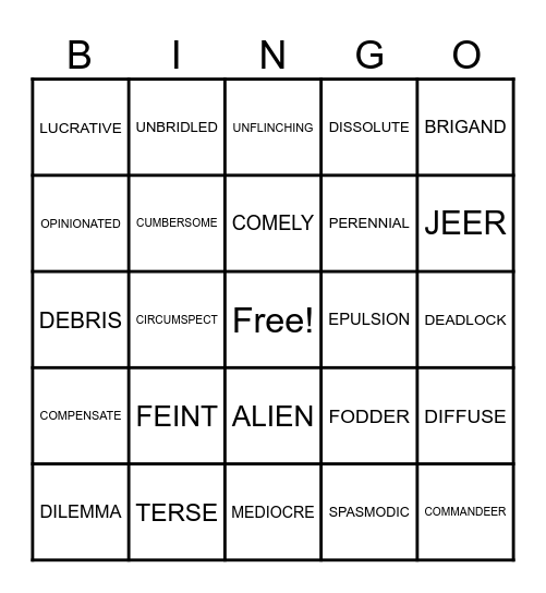 REVIEW UNITS 1 & 2 VOCABULARY Bingo Card