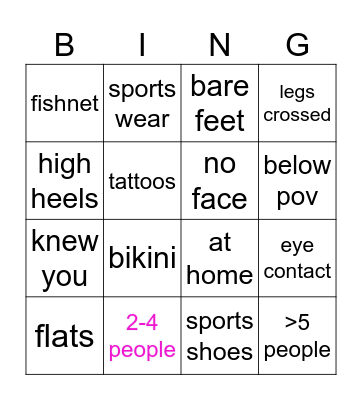 Fappy Bingo Card