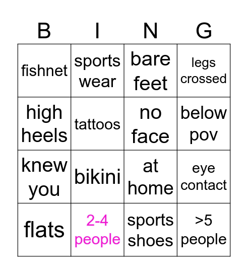 Fappy Bingo Card