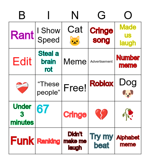 Yt Shorts Bingo Card