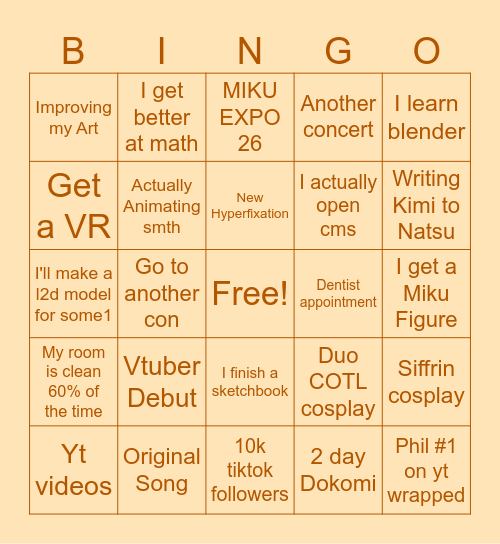 Kira's 2026 Bingo Card