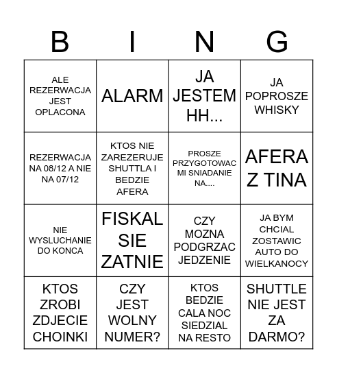 NOCNE BINGO Card
