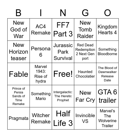 Untitled Bingo Card