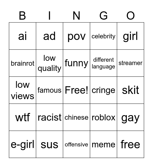 instagram reels Bingo Card