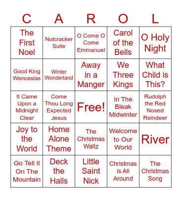 Christmas Song Bingo Card