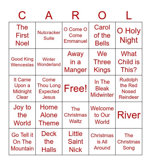 Christmas Song Bingo Card