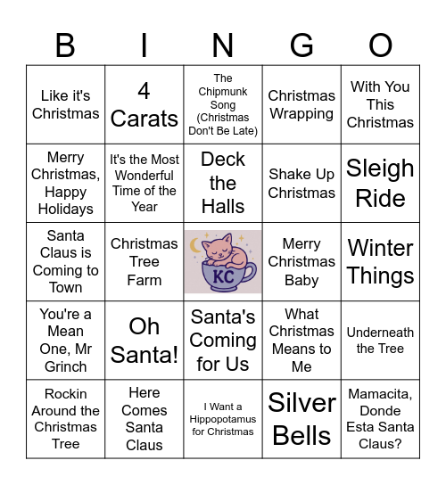 The Kitten Cradle: Holiday Music Bingo Card