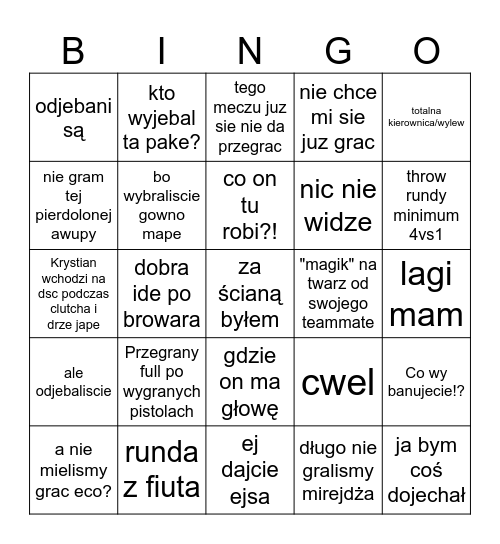 bingo csowe Bingo Card