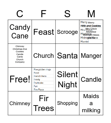 Photo Club Christmas Bingo Card