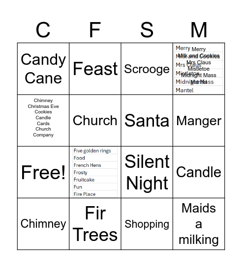 Photo Club Christmas Bingo Card