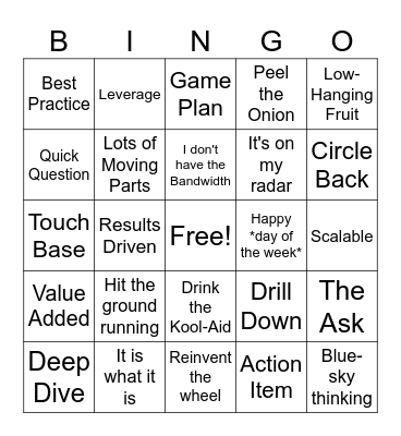 Corporate Jargon Bingo Card