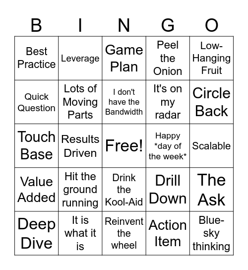 Corporate Jargon Bingo Card