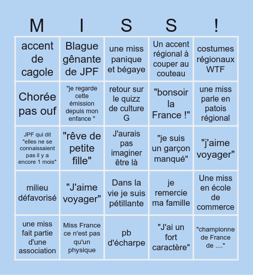 Miss France 2025 Bingo Card