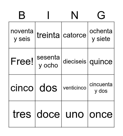 Spanish 1- MONDAY Bingo Card