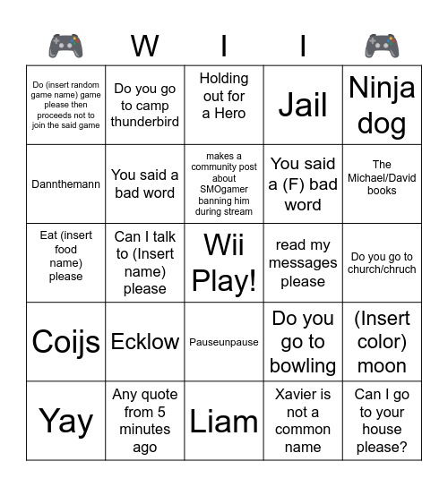 WiiPlay Bingo Card