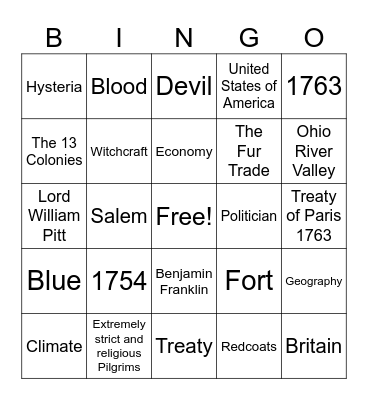12/1-12/4 Vocabulary Bingo Card