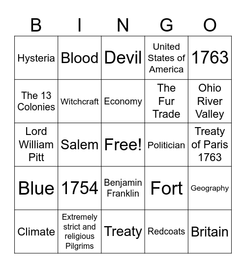 12/1-12/4 Vocabulary Bingo Card