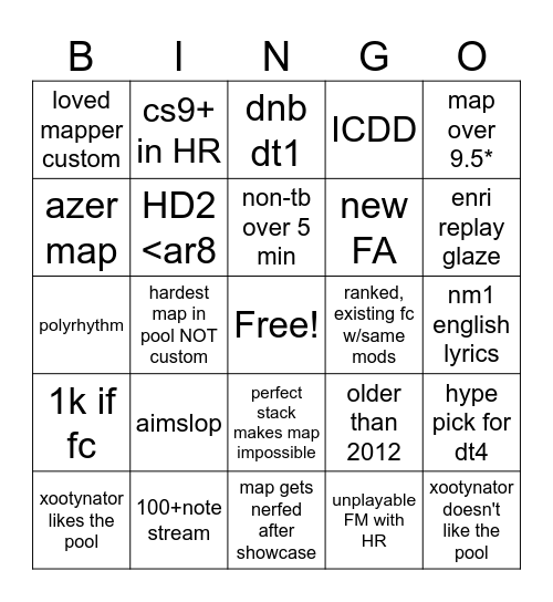 xooty bingo Card
