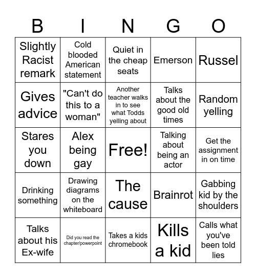 FortSchneider Bingo Card