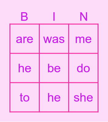 Jolly Phonics Tricky words 1 Bingo Card