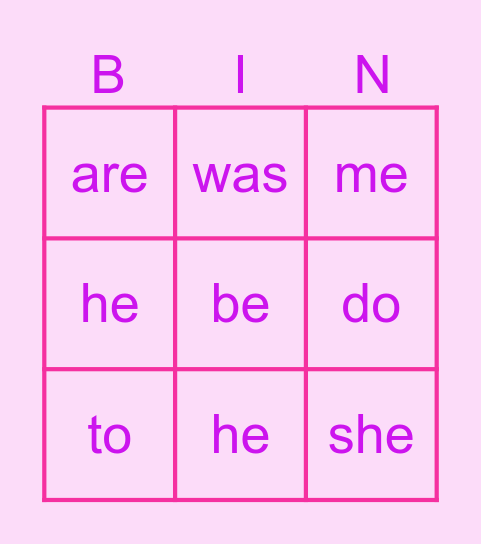 Jolly Phonics Tricky words 1 Bingo Card