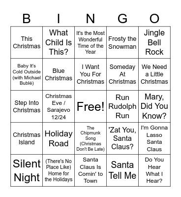 Music BINGO - Christmas Bingo Card