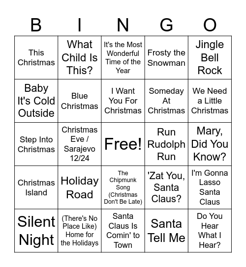 Music BINGO - Christmas Bingo Card