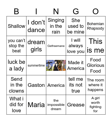 Musicals (all things) Bingo Card