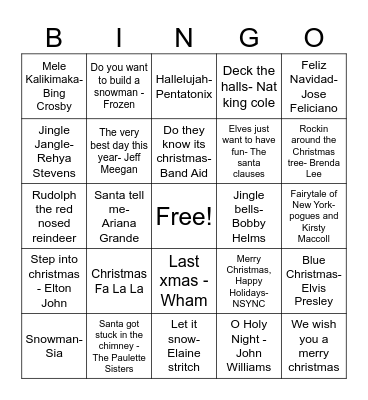 Christmas Bangers Bingo Card