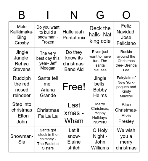 Christmas Bangers Bingo Card
