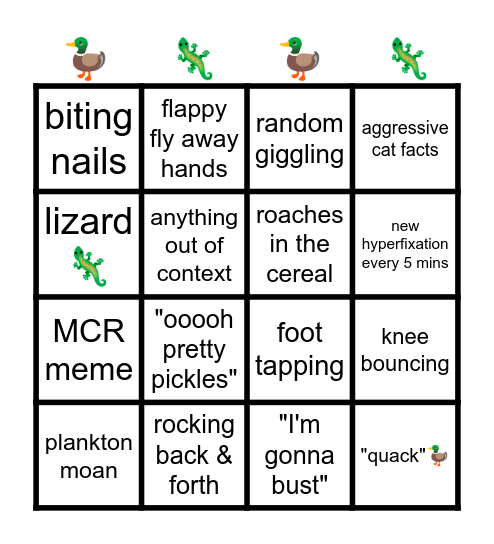 My Autism Stim Bingo Card