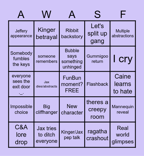 TADC EP 7 Bingo Card