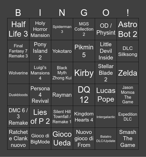 THE GAME AWARDS Bingo Card