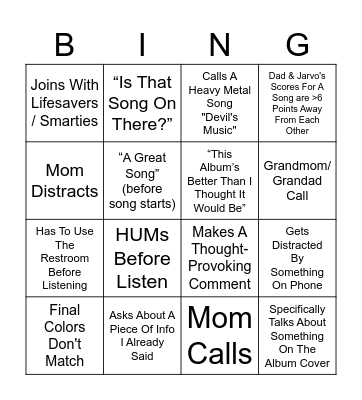 1001 Bingo Card