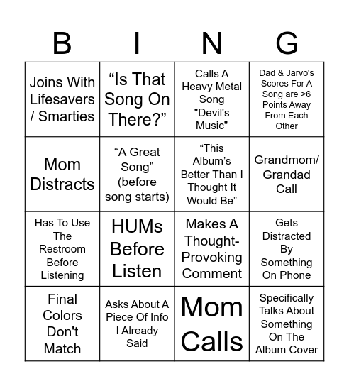 1001 Bingo Card